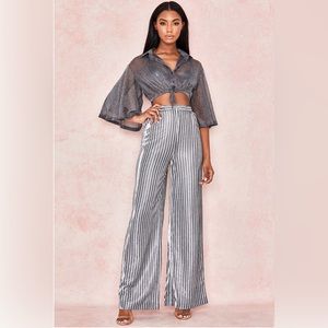 NWT House of CB | NEDIVA charcoal lurex wide leg TROUSERS | Size XS